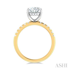 1/3 ctw Oval Shape Round Cut Diamond Semi Mount Engagement Ring in 14K Yellow and White Gold