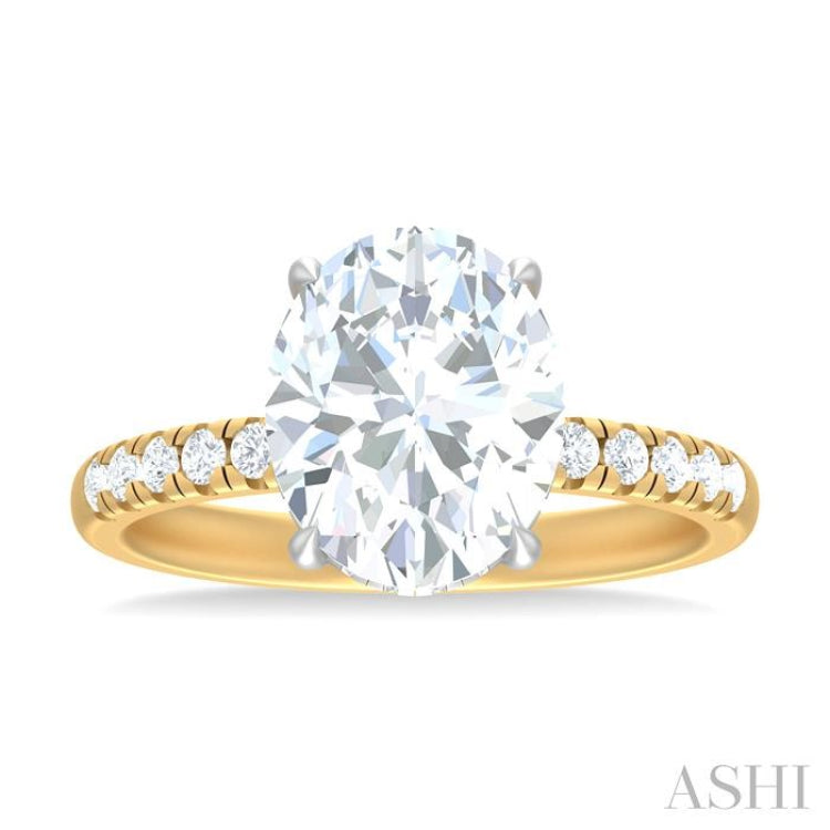 1/3 ctw Oval Shape Round Cut Diamond Semi Mount Engagement Ring in 14K Yellow and White Gold