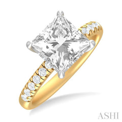 1/3 ctw Princess Shape Round Cut Diamond Semi Mount Engagement Ring in 14K Yellow and White Gold