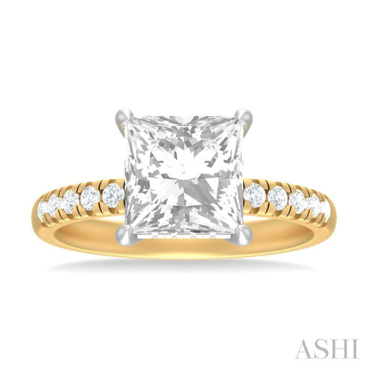 1/3 ctw Princess Shape Round Cut Diamond Semi Mount Engagement Ring in 14K Yellow and White Gold
