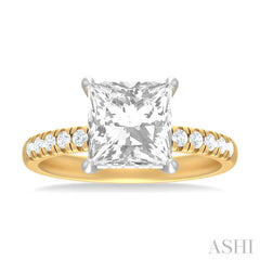 1/3 ctw Princess Shape Round Cut Diamond Semi Mount Engagement Ring in 14K Yellow and White Gold