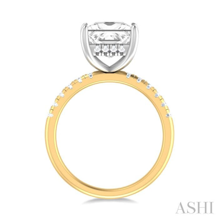 1/3 ctw Princess Shape Round Cut Diamond Semi Mount Engagement Ring in 14K Yellow and White Gold