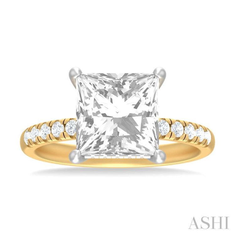 1/3 ctw Princess Shape Round Cut Diamond Semi Mount Engagement Ring in 14K Yellow and White Gold