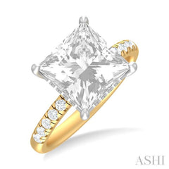1/3 ctw Princess Shape Round Cut Diamond Semi Mount Engagement Ring in 14K Yellow and White Gold