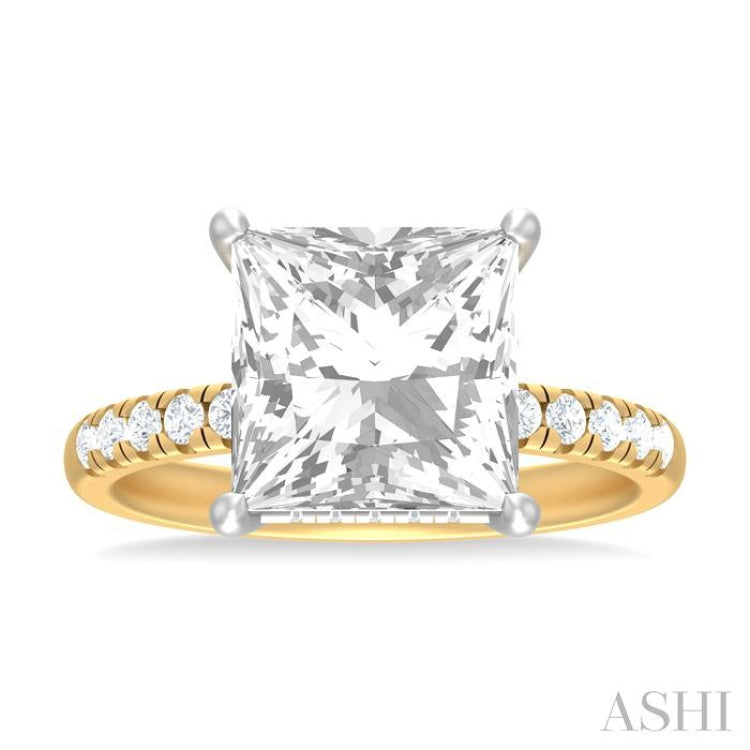 1/3 ctw Princess Shape Round Cut Diamond Semi Mount Engagement Ring in 14K Yellow and White Gold