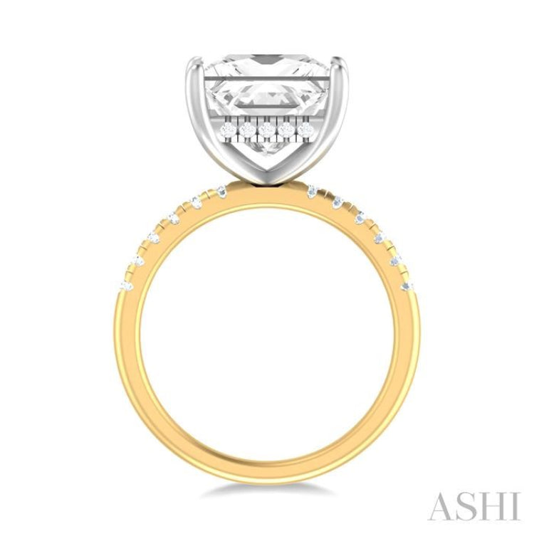 1/3 ctw Princess Shape Round Cut Diamond Semi Mount Engagement Ring in 14K Yellow and White Gold