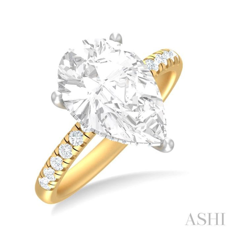 1/3 ctw Pear Shape Round Cut Diamond Semi Mount Engagement Ring in 14K Yellow and White Gold