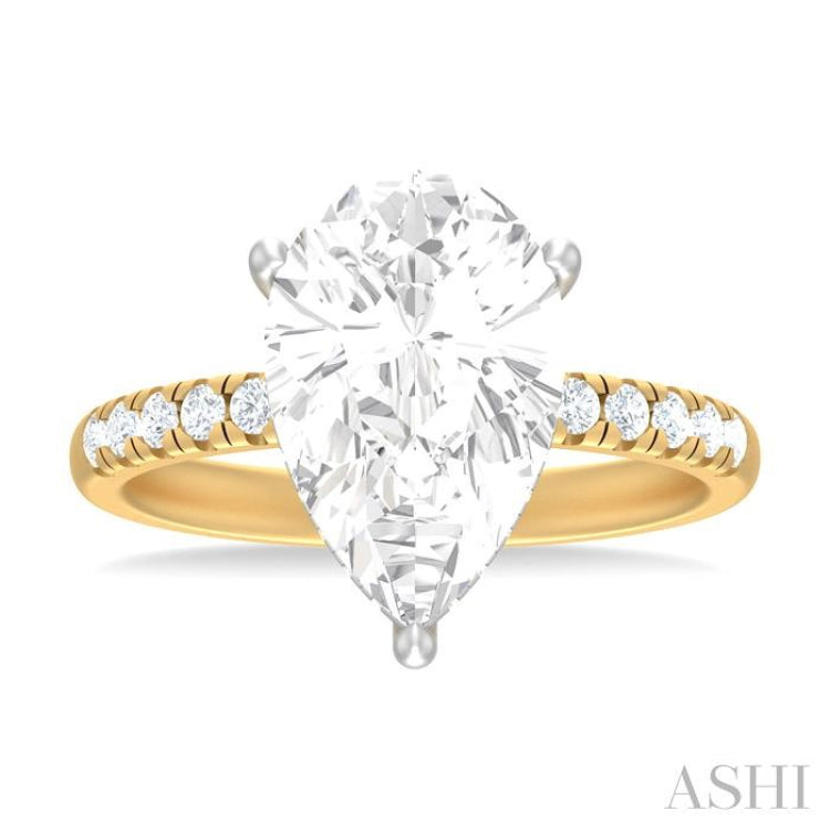 1/3 ctw Pear Shape Round Cut Diamond Semi Mount Engagement Ring in 14K Yellow and White Gold