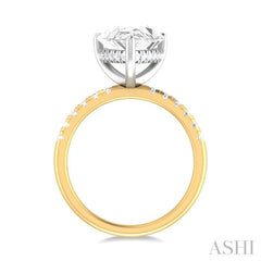 1/3 ctw Pear Shape Round Cut Diamond Semi Mount Engagement Ring in 14K Yellow and White Gold