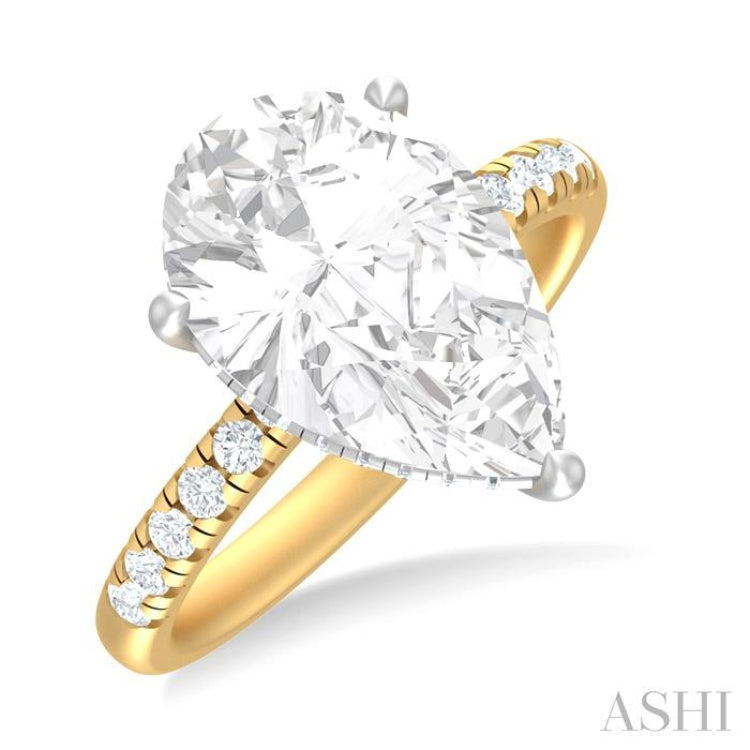 1/3 ctw Pear Shape Round Cut Diamond Semi Mount Engagement Ring in 14K Yellow and White Gold