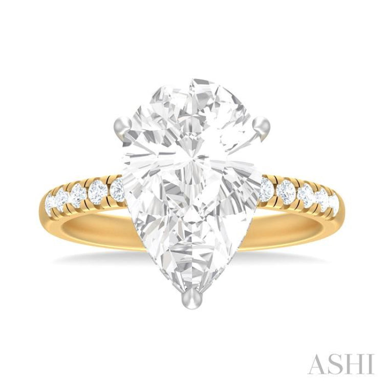 1/3 ctw Pear Shape Round Cut Diamond Semi Mount Engagement Ring in 14K Yellow and White Gold