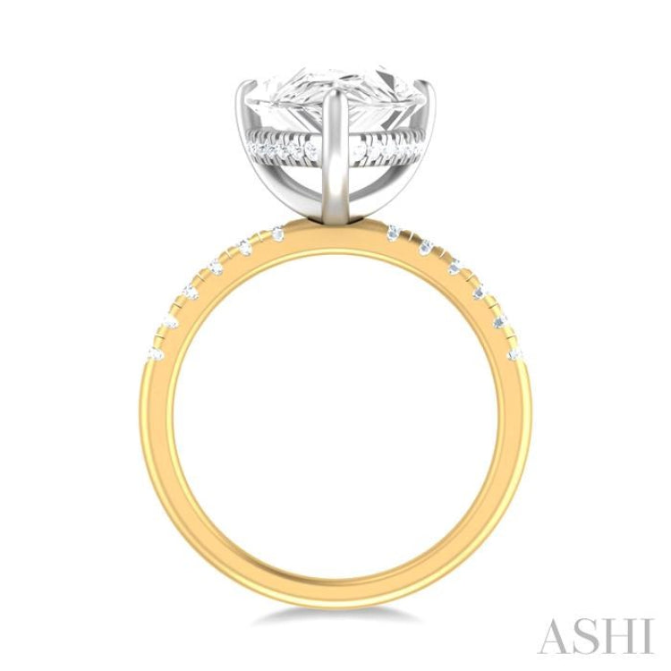 1/3 ctw Pear Shape Round Cut Diamond Semi Mount Engagement Ring in 14K Yellow and White Gold