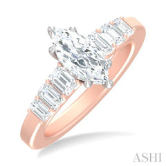 1 ctw Marquise Shape Emerald and Round Cut Diamond Semi Mount Engagement Ring in 14K Rose and White Gold