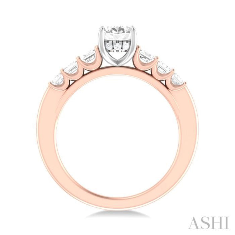 1 ctw Oval Shape Emerald and Round Cut Diamond Semi Mount Engagement Ring in 14K Rose and White Gold