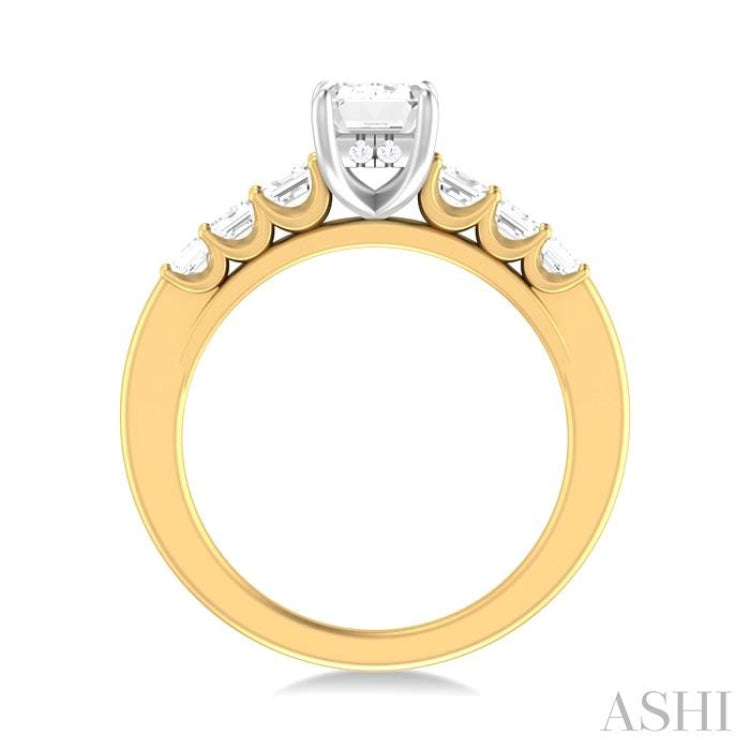 1 ctw Emerald Shape Emerald and Round Cut Diamond Semi Mount Engagement Ring in 14K Yellow and White Gold