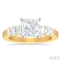 1 ctw Princess Shape Emerald and Round Cut Diamond Semi Mount Engagement Ring in 14K Yellow and White Gold