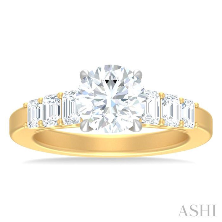 1 ctw Round Shape Emerald and Round Cut Diamond Semi Mount Engagement Ring in 14K Yellow and White Gold