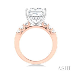 1 1/4 ctw Princess Shape Emerald and Round Cut Diamond Semi Mount Engagement Ring in 14K Rose and White Gold