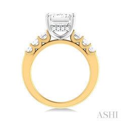 1 1/4 ctw Emerald Shape Emerald and Round Cut Diamond Semi Mount Engagement Ring in 14K Yellow and White Gold