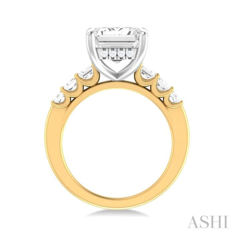 1 1/4 ctw Emerald Shape Emerald and Round Cut Diamond Semi Mount Engagement Ring in 14K Yellow and White Gold