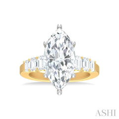 1 1/4 ctw Marquise Shape Emerald and Round Cut Diamond Semi Mount Engagement Ring in 14K Yellow and White Gold