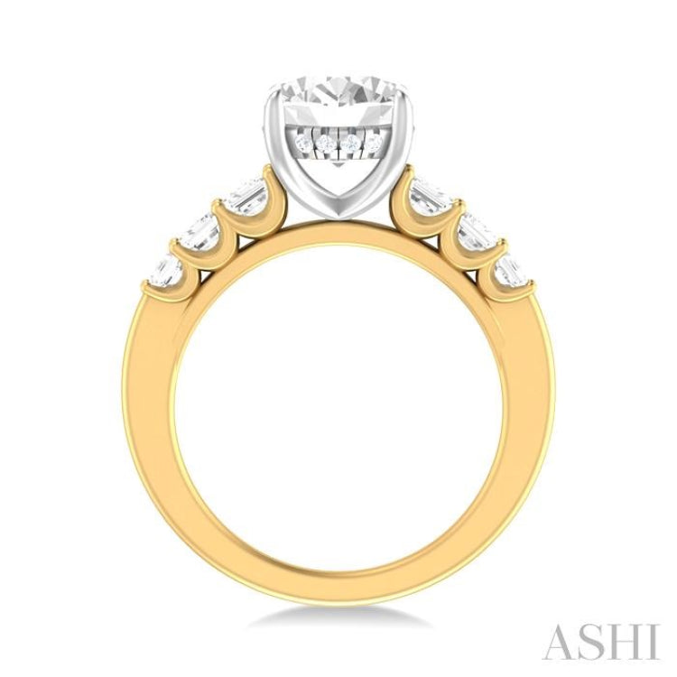 1 1/4 ctw Oval Shape Emerald and Round Cut Diamond Semi Mount Engagement Ring in 14K Yellow and White Gold