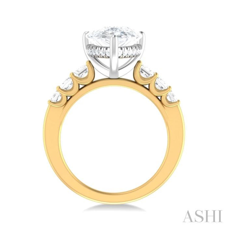 1 1/4 ctw Pear Shape Emerald and Round Cut Diamond Semi Mount Engagement Ring in 14K Yellow and White Gold
