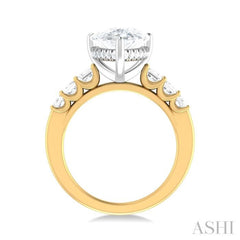 1 1/4 ctw Pear Shape Emerald and Round Cut Diamond Semi Mount Engagement Ring in 14K Yellow and White Gold