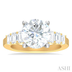 1 1/4 ctw Round Shape Emerald and Round Cut Diamond Semi Mount Engagement Ring in 14K Yellow and White Gold