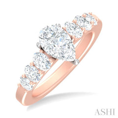 1 ctw Pers Shape Oval and Round Cut Diamond Semi Mount Engagement Ring in 14K Rose and White Gold