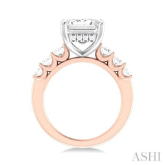 1 1/4 ctw Emerald Shape Oval and Round Cut Diamond Semi Mount Engagement Ring in 14K Rose and White Gold