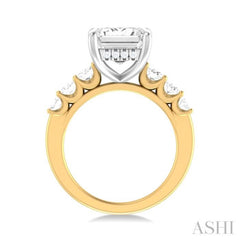 1 1/4 ctw Emerald Shape Oval and Round Cut Diamond Semi Mount Engagement Ring in 14K Yellow and White Gold