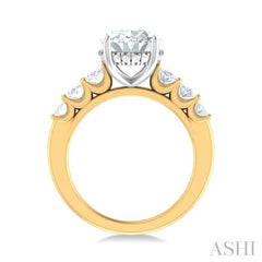 1 1/4 ctw Oval Shape Oval and Round Cut Diamond Semi Mount Engagement Ring in 14K Yellow and White Gold