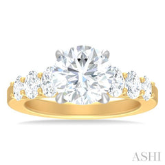 1 1/4 ctw Round Shape Oval and Round Cut Diamond Semi Mount Engagement Ring in 14K Yellow and White Gold