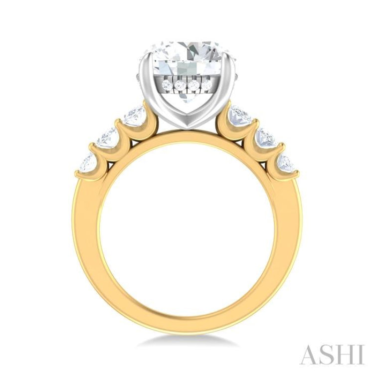 1 1/4 ctw Round Shape Oval and Round Cut Diamond Semi Mount Engagement Ring in 14K Yellow and White Gold