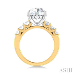 1 1/4 ctw Round Shape Oval and Round Cut Diamond Semi Mount Engagement Ring in 14K Yellow and White Gold