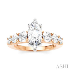 1 1/10 Ctw Marquise Shape Round Cut Diamond Semi-Mount Engagement Ring in 14K Rose and White Gold