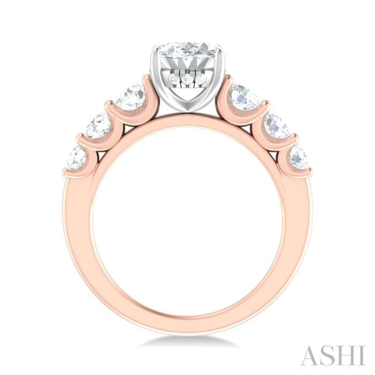 1 ctw Oval Shape Round Cut Diamond Semi Mount Engagement Ring in 14K Rose and White Gold