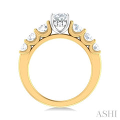 1 ctw Oval Shape Round Cut Diamond Semi Mount Engagement Ring in 14K Yellow and White Gold