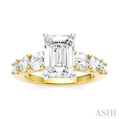 1 1/10 Ctw Emerald Shape Round Cut Diamond Semi-Mount Engagement Ring in 14K Yellow and White Gold