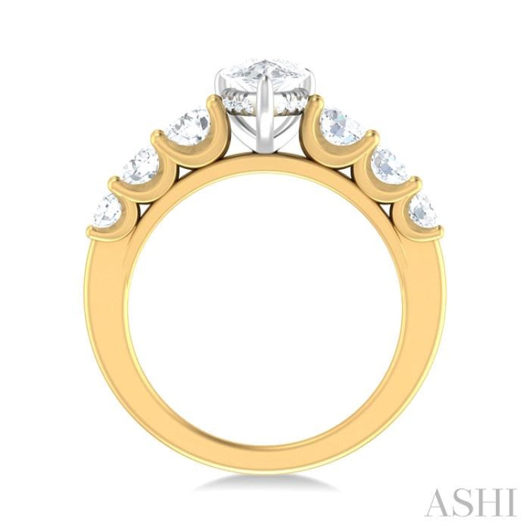 1 1/10 ctw Pear Shape Round Cut Diamond Semi Mount Engagement Ring in 14K Yellow and White Gold