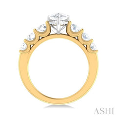 1 1/10 ctw Pear Shape Round Cut Diamond Semi Mount Engagement Ring in 14K Yellow and White Gold