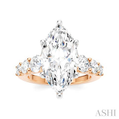 1 1/5 Ctw Marquise Shape Round Cut Diamond Semi-Mount Engagement Ring in 14K Rose and White Gold