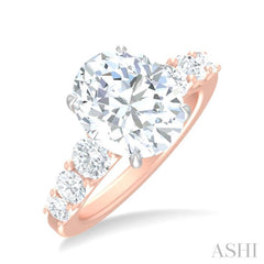 1 1/4 ctw Oval Shape Round Cut Diamond Semi Mount Engagement Ring in 14K Rose and White Gold