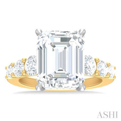 1 1/4 ctw Emerald Shape Round Cut Diamond Semi Mount Engagement Ring in 14K Yellow and White Gold