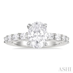 7/8 ctw Oval Shape Oval and Round Cut Diamond Semi Mount Engagement Ring in 14K White Gold