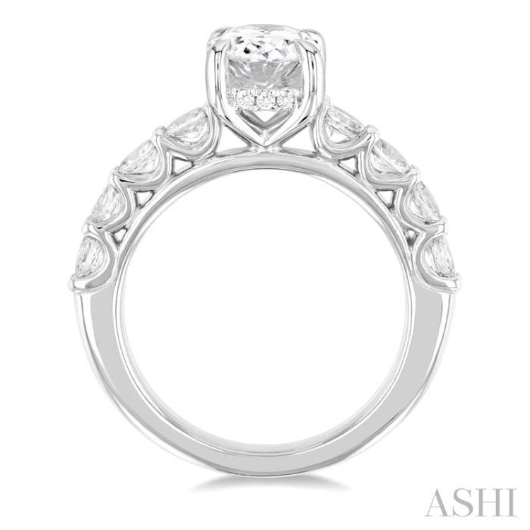 7/8 ctw Oval Shape Oval and Round Cut Diamond Semi Mount Engagement Ring in 14K White Gold