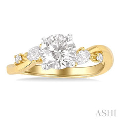 1/4 ctw Bypass Circular Shape Pear and Round Cut Diamond Semi Mount Engagement Ring in 14K Yellow and White Gold