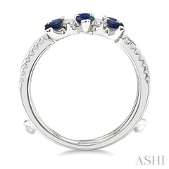4x3 MM Pear Cut Sapphire and 1/3 Ctw Round Cut Diamond Precious Insert Ring in 14K White Gold