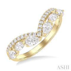 7/8 ctw Curved Chevron Mixed Shape Diamond Cut Fashion Ring in 14K Yellow Gold